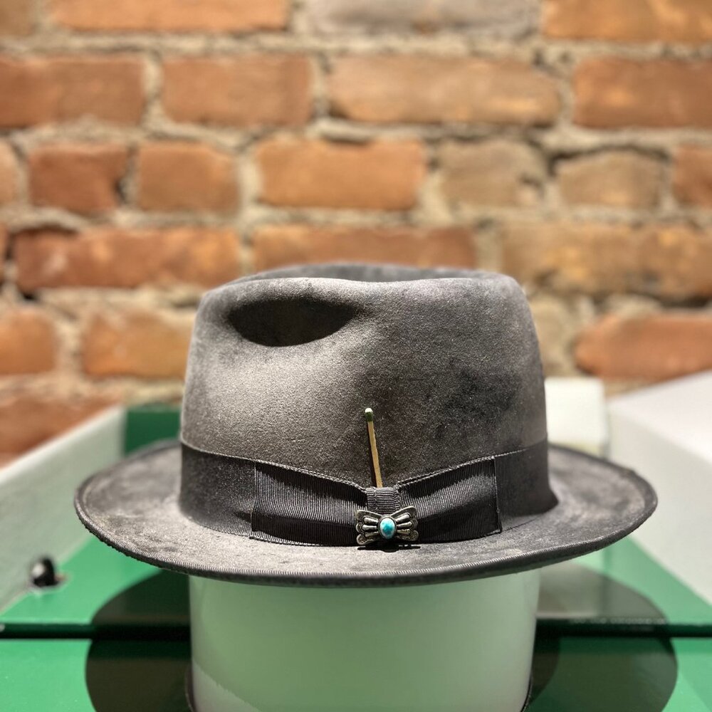 Nick Fouquet Distressed Velour Fedora — Grey